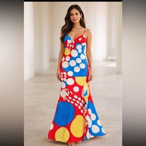 New Rose & Olive Art Deco print maxi Dress